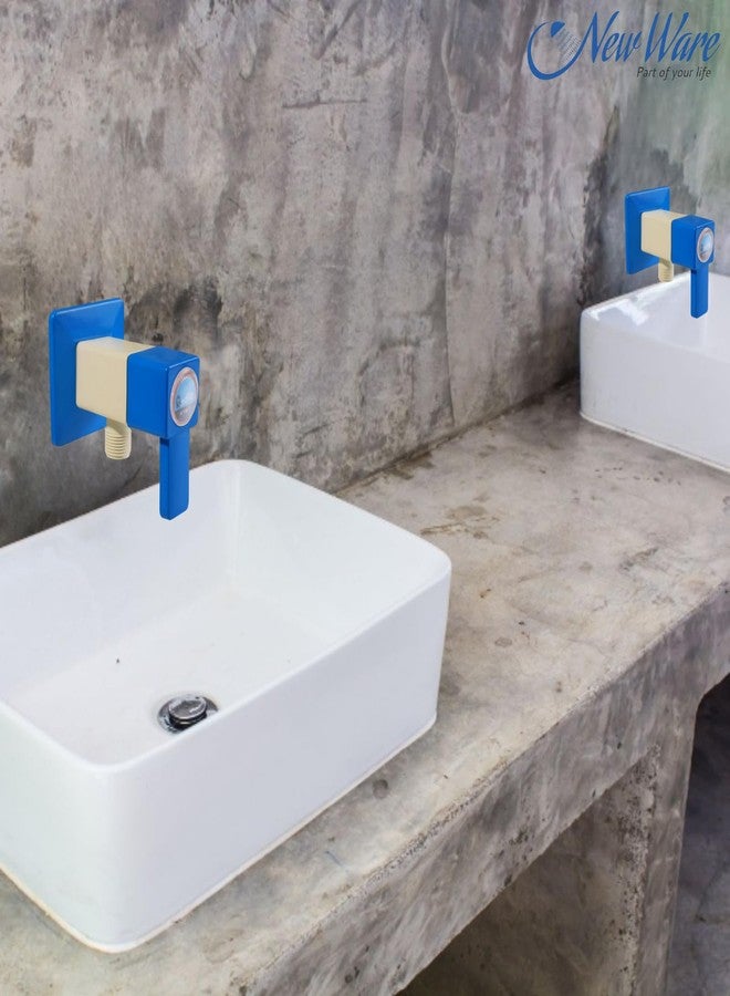 NEW WARE PVC Angle Cock with Wall Flange - Square Blue Plastic Valve for Bathroom, Wash Basins, Kitchen Sink - Angular Stop Cock for Hot and Cold Water - Image 2